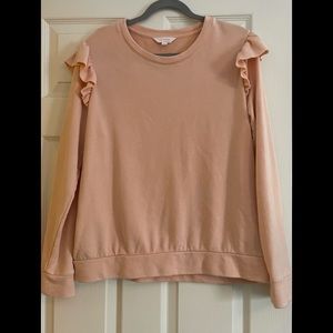 LC Lauren Conrad Pink ruffled sleeve, crew neck sweatshirt